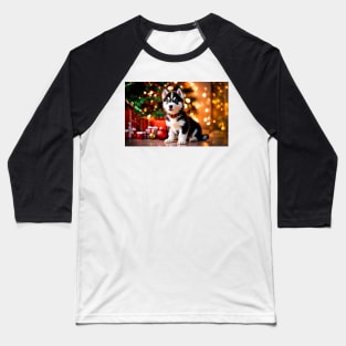 Husky Puppy Dog with Christmas Gifts Baseball T-Shirt